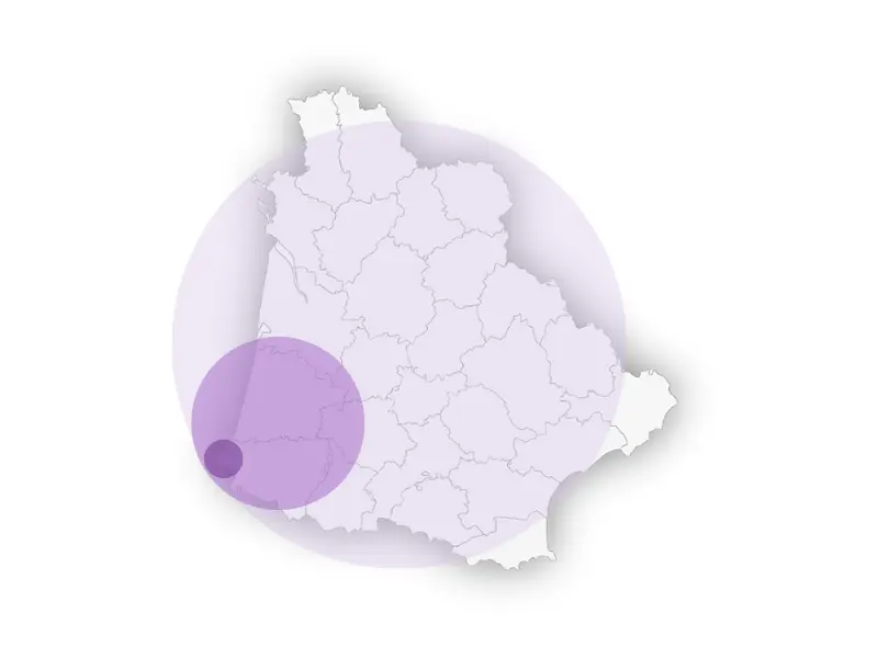 Carte des zones d'intervention : Pays basque, Landes, Béarn, Nouvelle-Aquitaine